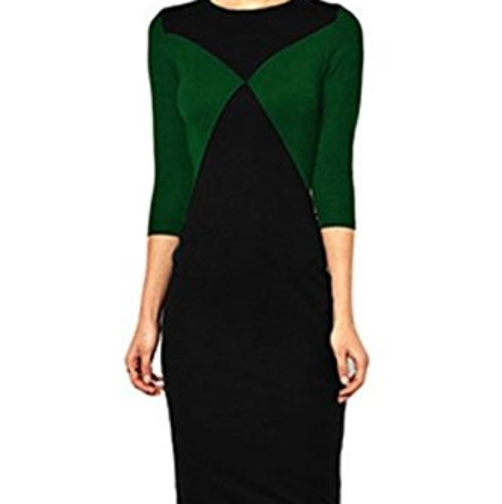 Green & Black Cross Colors Midi Dress